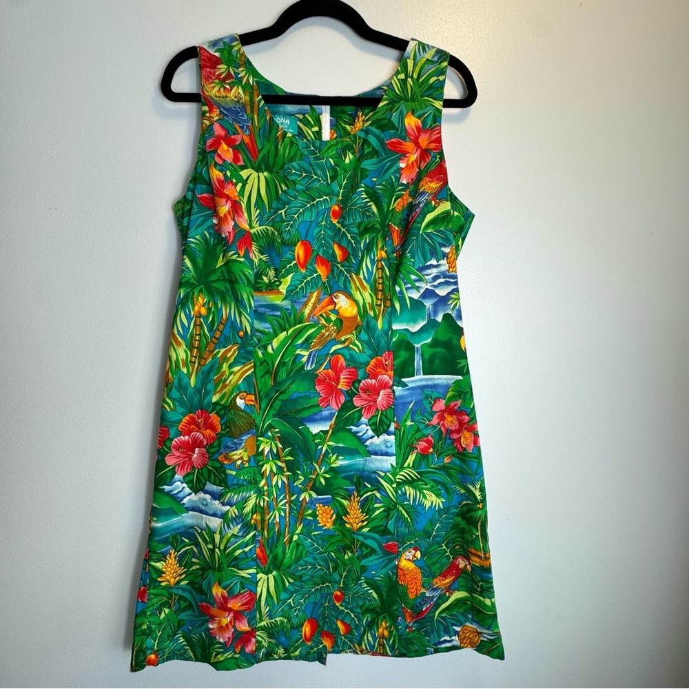 Kona Malia Vintage 90s Made in Hawaii Floral Tropical Dress Sleeveless Sz L